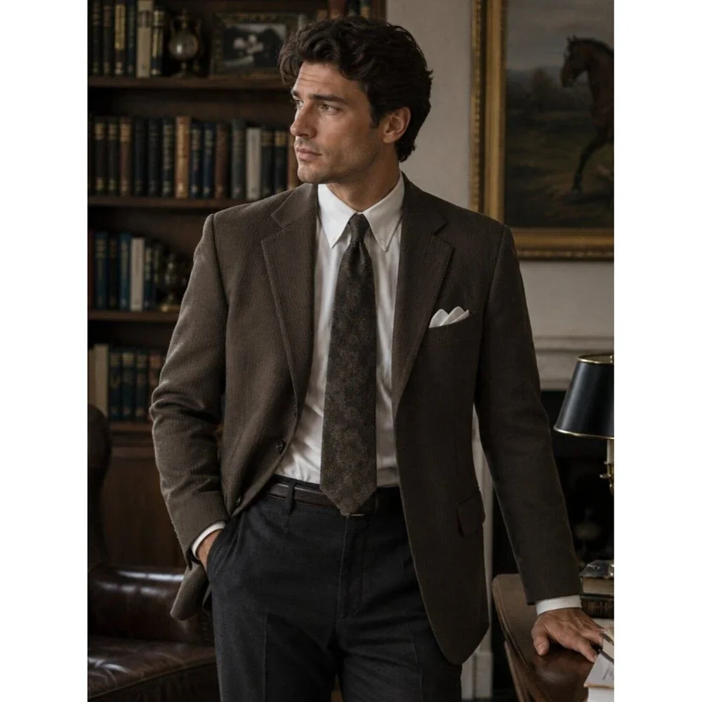 Vintage G.H.Q. 100% Wool Ribbed Blazer Men’s S Brown Made USA Old Money
